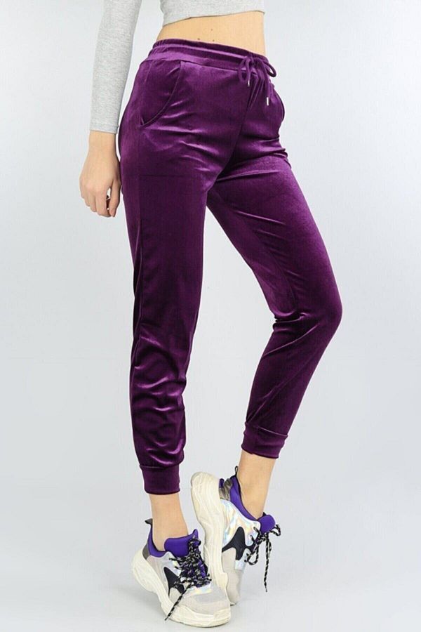 yisini stersen Women s High Waist Purple Velvet Sweatpants Trendyol