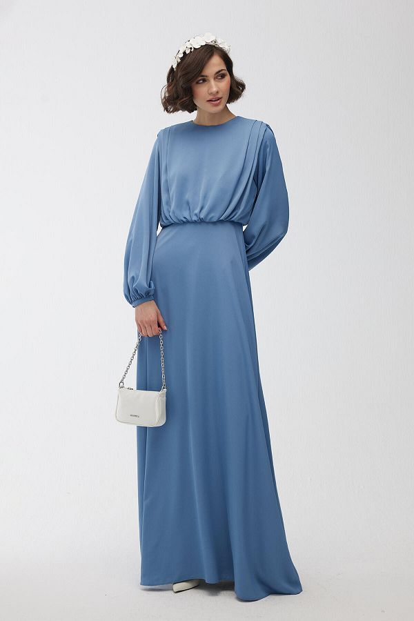 Manuka-Silk Satin Evening Dress Blue 1
