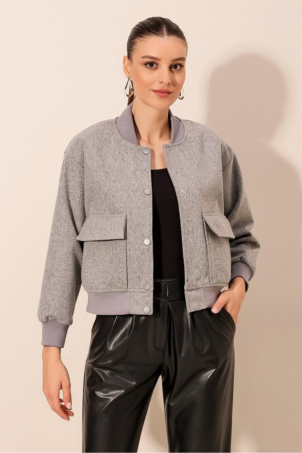Bigdart-0688 Double Pocket Crop Jacket - Gray 1