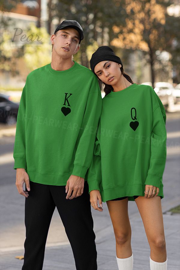 Pear Wear King Queen Printed Unisex 3 Thread Raised Lover Set Oversize 2 Piece Sweatshirt Trendyol
