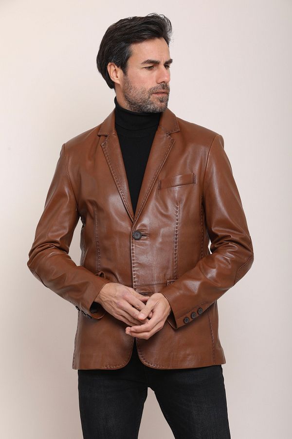 Gian Mori Blazer Tan Men s Leather Jacket Trendyol