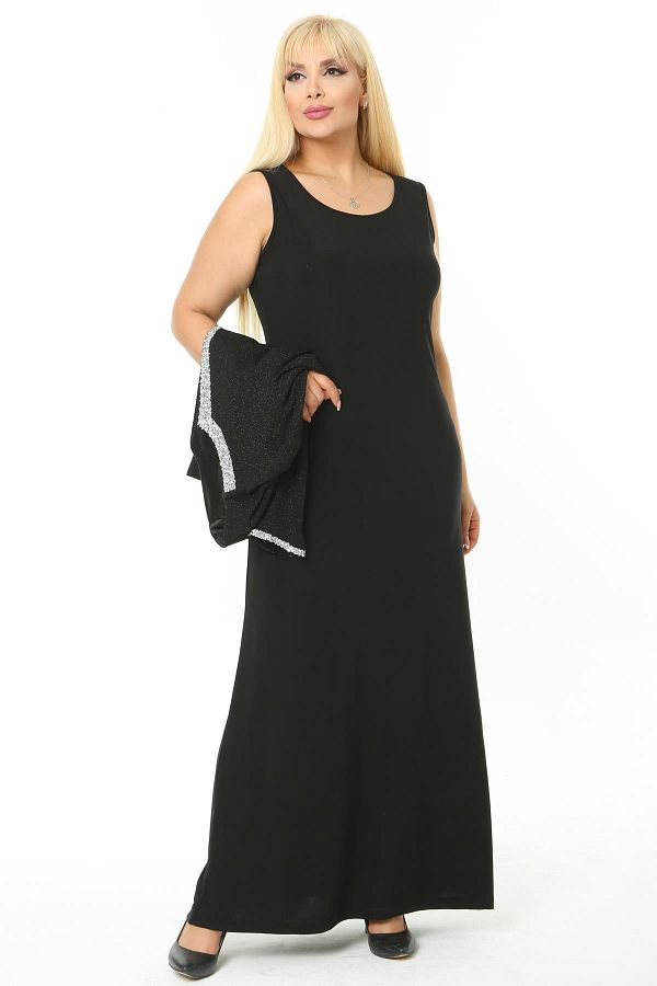 Ladies First Plus Size 3729 Black Silver Evening Jacket Gown Set Trendyol