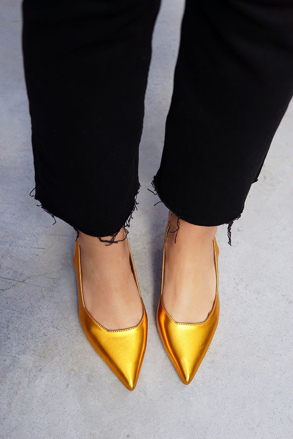 LAM NTA Shiny Orange Flat Shiny Women s Heeled Shoes Trendyol