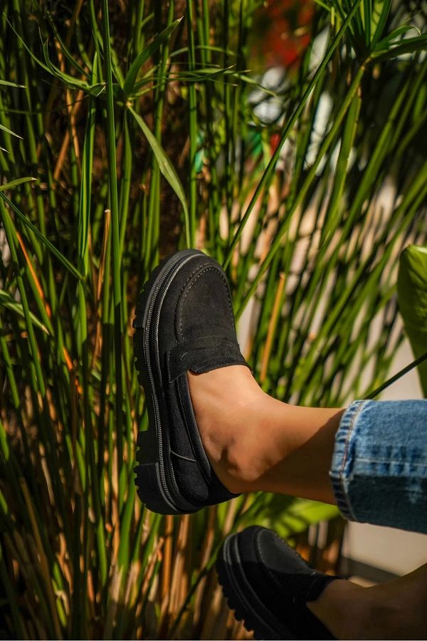 LAMİNTA-Pantofi mocasin Narkis din piele intoarsa neagra 1