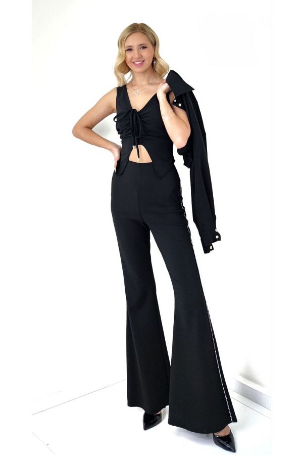 Lila Rose-Spanish Leg Trousers with Side Stripe Detail 1