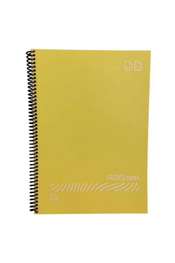 Gıpta-Fresco A4 Plastic Cover 80 Sheets Checkered Spiral Notebook Yellow 1