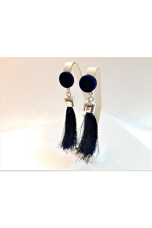 TUKKAN ACCESSOR ES Women s Navy Blue Tassel Earrings Trendyol