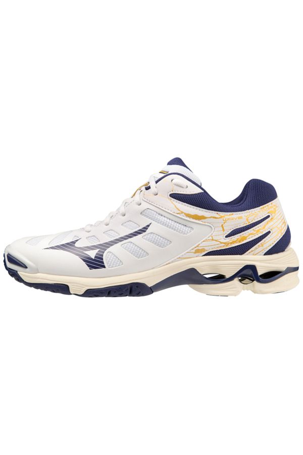Navy blue and white mizuno volleyball shoes best sale