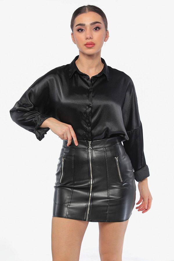 Julude Black Women s Zippered Faux Pocket Detailed Mini Leather Skirt Trendyol