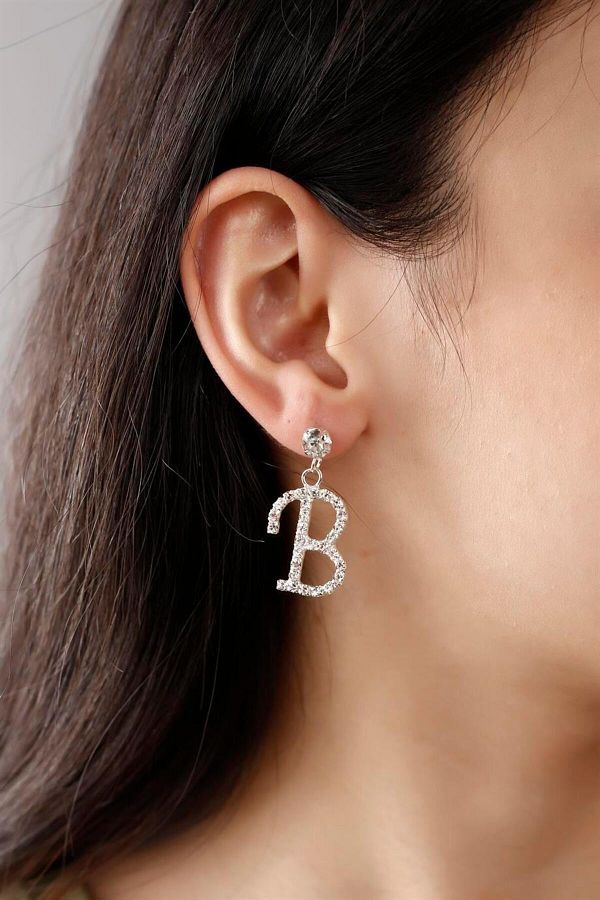 HUBANN-Letter B Waterway Earrings Lover Earrings Special Occasions Wedding Engagement Evening Dress Earrings Silver Plated Letter Earrings 1