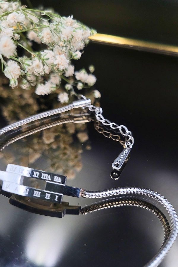 DG AKSESUAR 316 L. Steel Non Tarnish Roman Numeral Rib Model Bracelet Silver