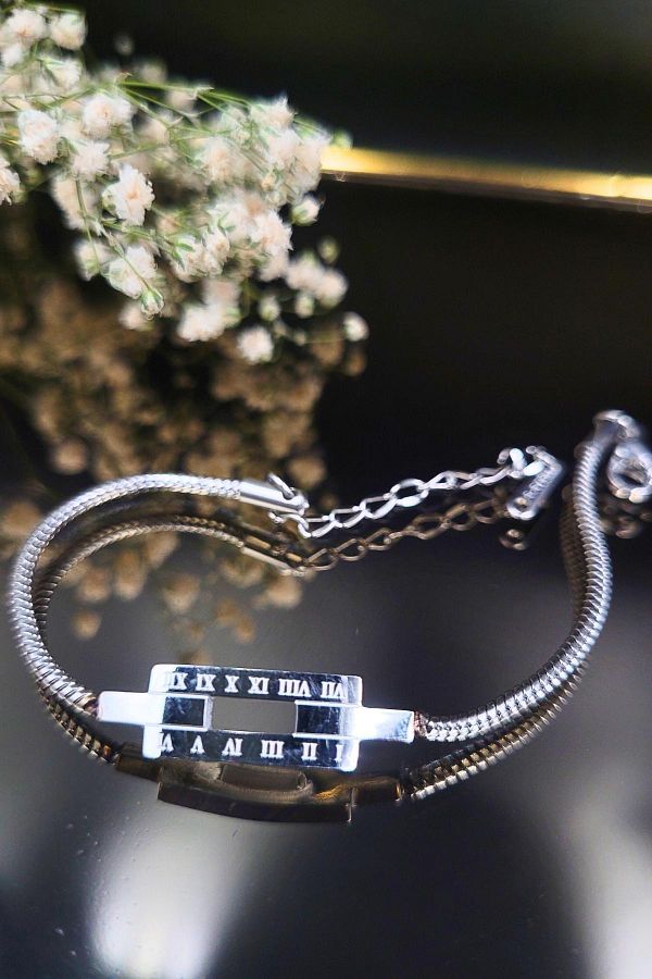 DG AKSESUAR 316 L. Steel Non Tarnish Roman Numeral Rib Model Bracelet Silver