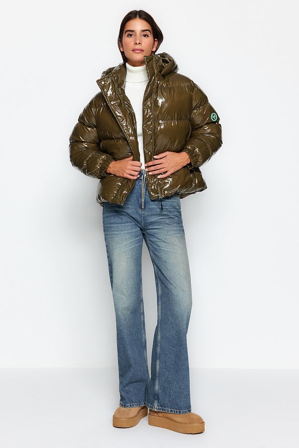 Trendyol Collection Khaki Oversize Hooded Shiny Water