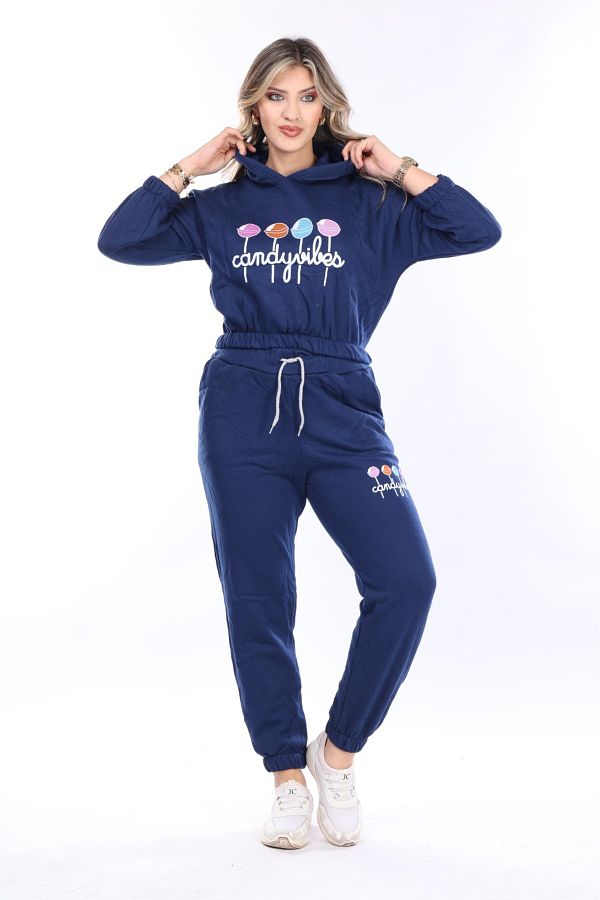 mervemoda-Set de trening cu două fire de culoare bleumarin pentru femei 1