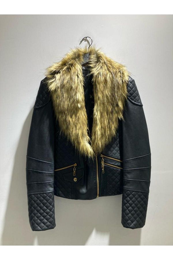 Ayhan Furry Leather Jacket Trendyol