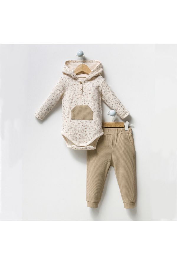 limebabies-Baby Boy 100% Cotton 3-Piece Hooded Baby Set with Elephant Detail 1