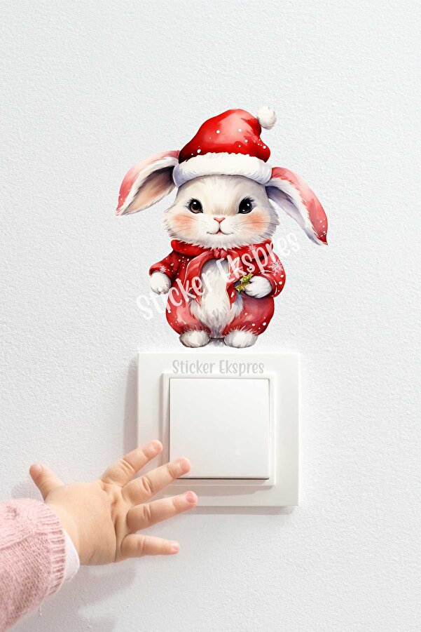 Sticker Ekspres Sevimli Yılbaşı Tavşanı K28 Yılbaşı Yeni Yıl Priz Sticker
