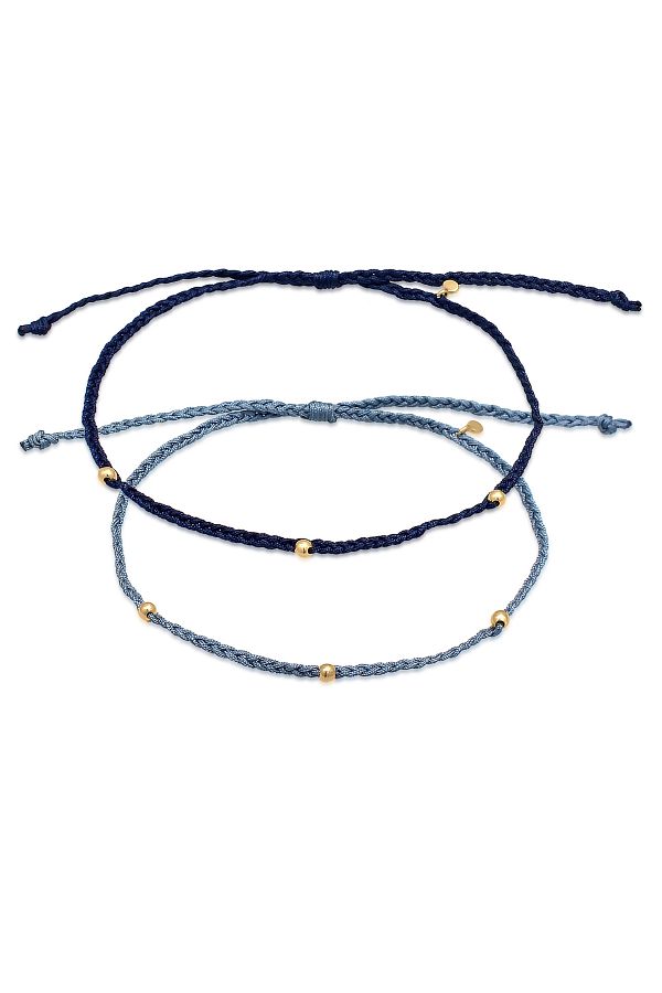 ELLI-Fußschmuck Nylon Bändchen Zopfdesign Perlen 2er Set 925 Silber 1