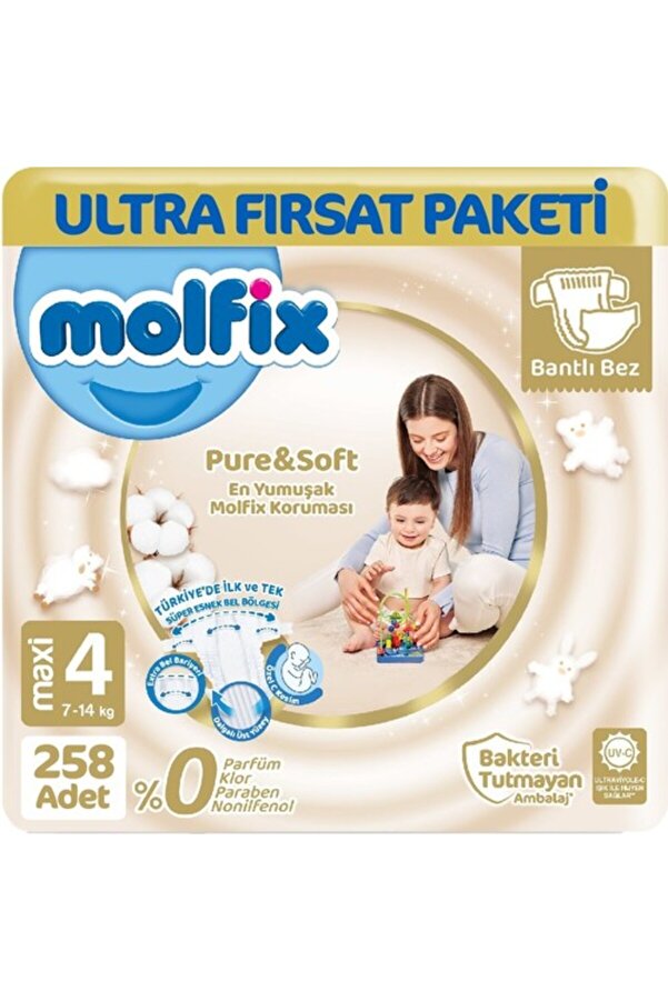 Molfix Pure & Soft Bebek Bezi Maxi 4 No 86 Lı X 3 Adet