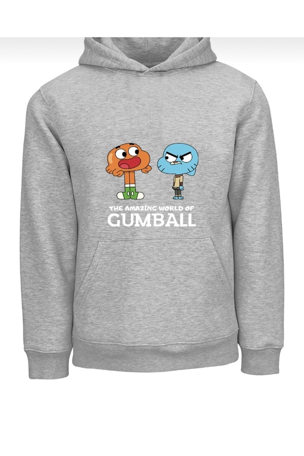 tolstoy GUMBALL PRINTED GRAY HOODED UNISEX SWEATSHIRT HOODIE- Trendyol