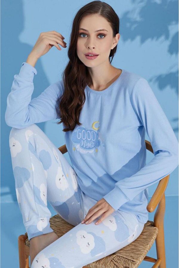 Deep Homewear Blue Good Night Thermal Soft Pajama Set Trendyol