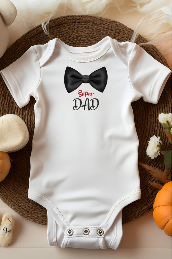 bebek perisi BEBEK PERİSİ Özel Tasarım Papyon Detay Super Dad Bebek Body Zıbın