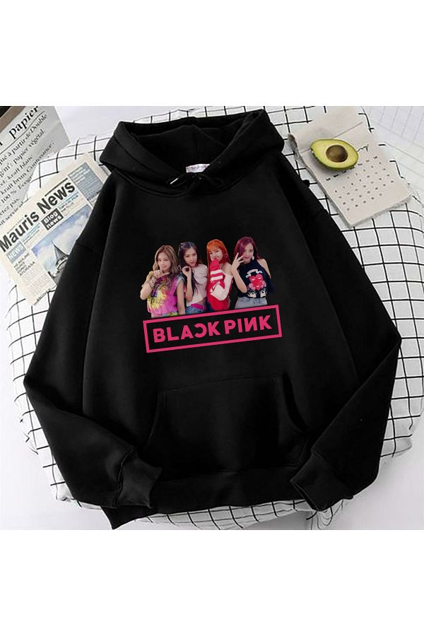MECH BUT K Blackpink Photo Printed Black Hooded Sweatshirt Hoodie
