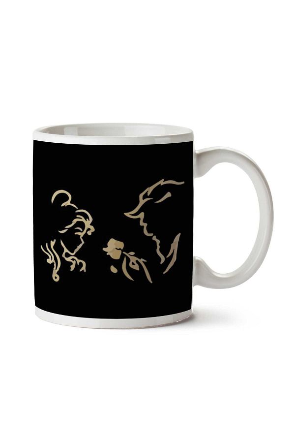 ART HEDİYE-Beauty And The Beast Beast Rose Silhouette Two Sided Printed Mug 1