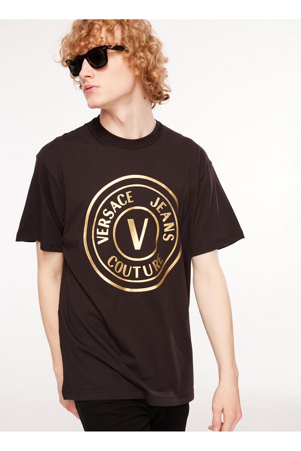 Tシャツ・カットソー VERSACE JEANS COUTURE Men T-shirt Black 77GAHE05CJ00E G89 VERSACE JEANS COUTURE Men's Black Crew Neck T-shirt