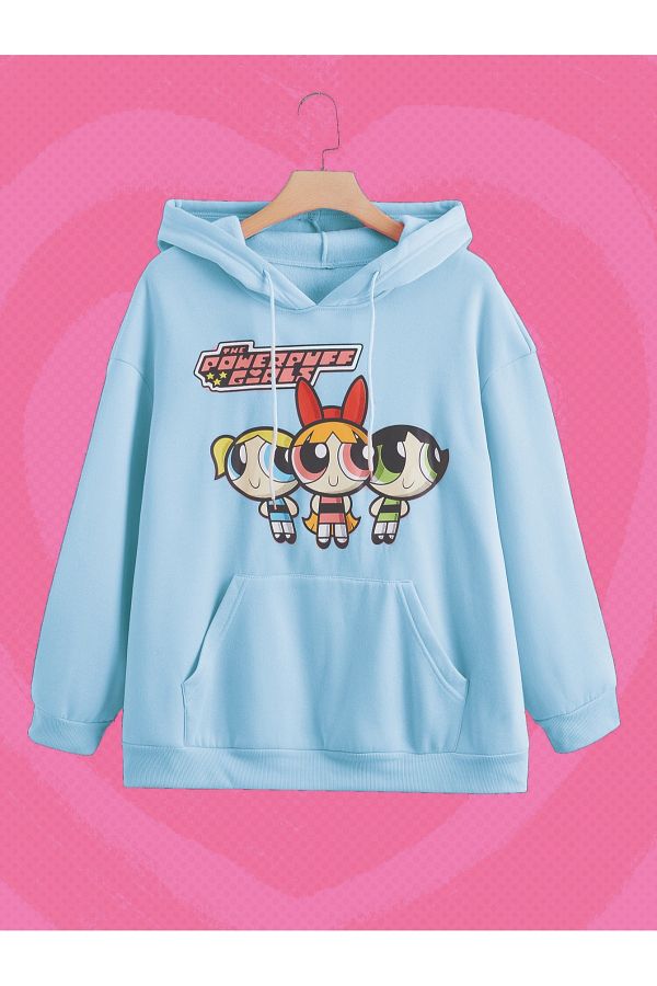 saac Women s Baby Blue Powerpuff Girls Hooded Hoodie Trendyol