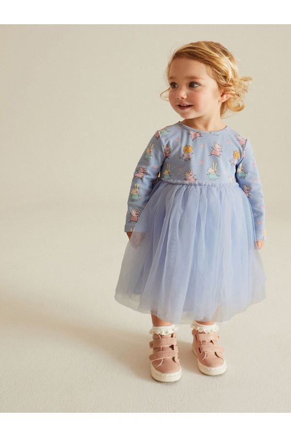 Next Baby Organic Cotton Peppa Pig Printed Blue Girls Tutu Dress ALY00361 Trendyol