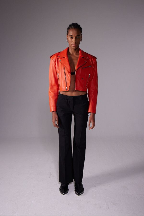 TRUGGS New York Gang Crop Coral Leather Jacket Leather Jacket Trendyol
