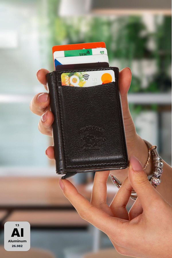 Adelina Bags-محفظة حامل بطاقات معبأة بآلية أوتوماتيكية وآلية ألومنيوم وميزة مكافحة RFID 1