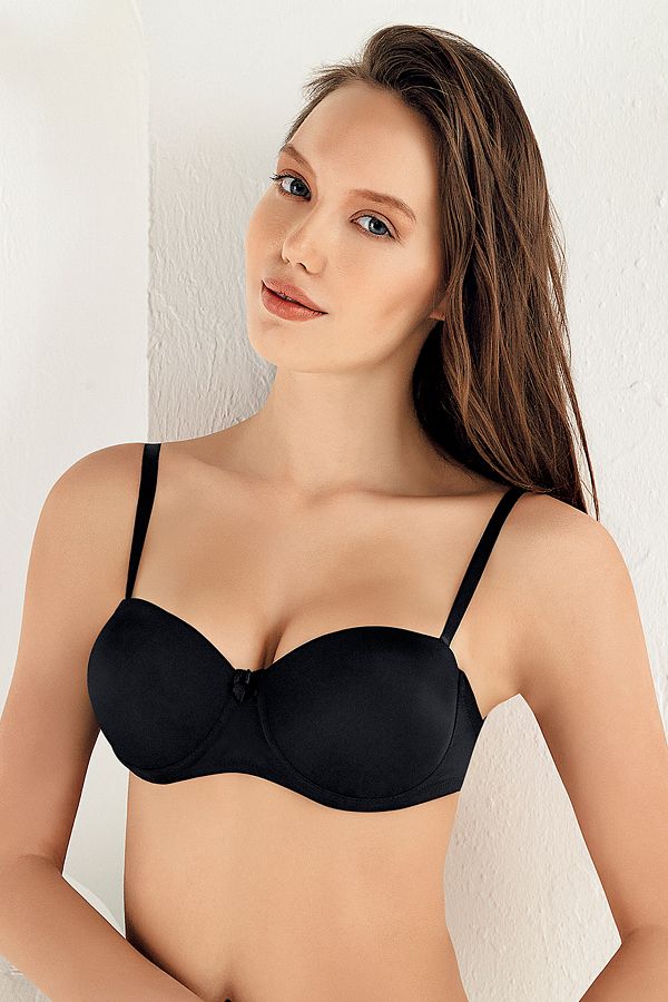 Şahinler-Women's Black Bade Underwire Hollow Back Transparent Bra M9375 1