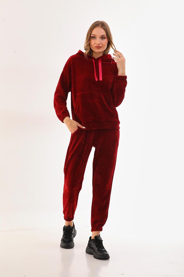 Burgundy velvet sweatsuit on sale