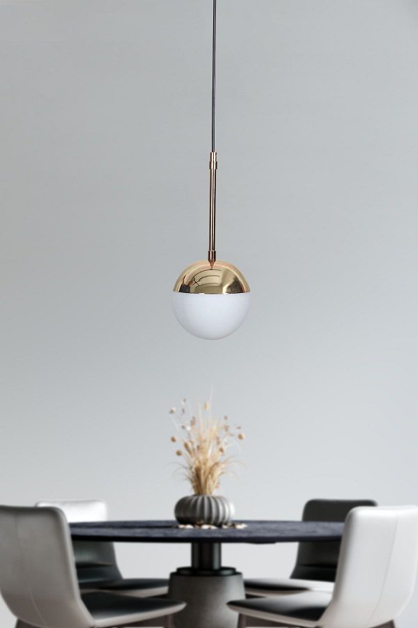 Evnalia-Nova Lux Metal Body - White Glass Single Pendant Chandelier, Gold-Black 1