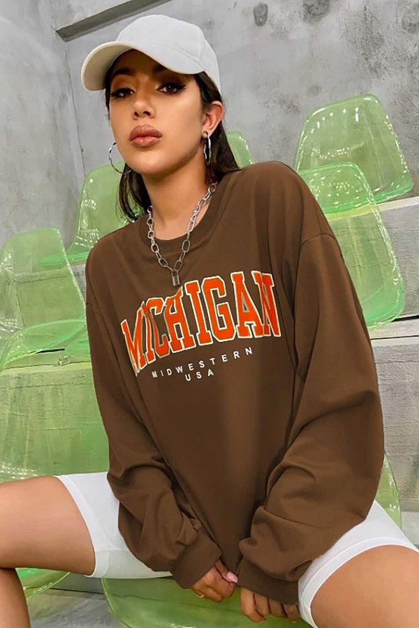 Madmext Mad Girls Brown Sweatshirt Mg785