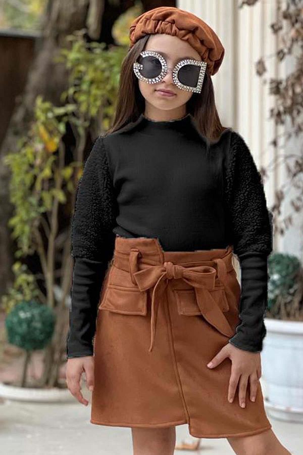 Brown suede skirt set online