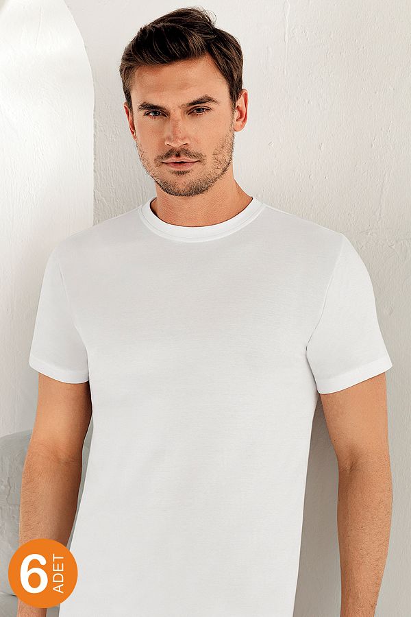 Şahinler-Tricou alb pentru bărbați, pachet de 6, 100% bumbac, ME003 1