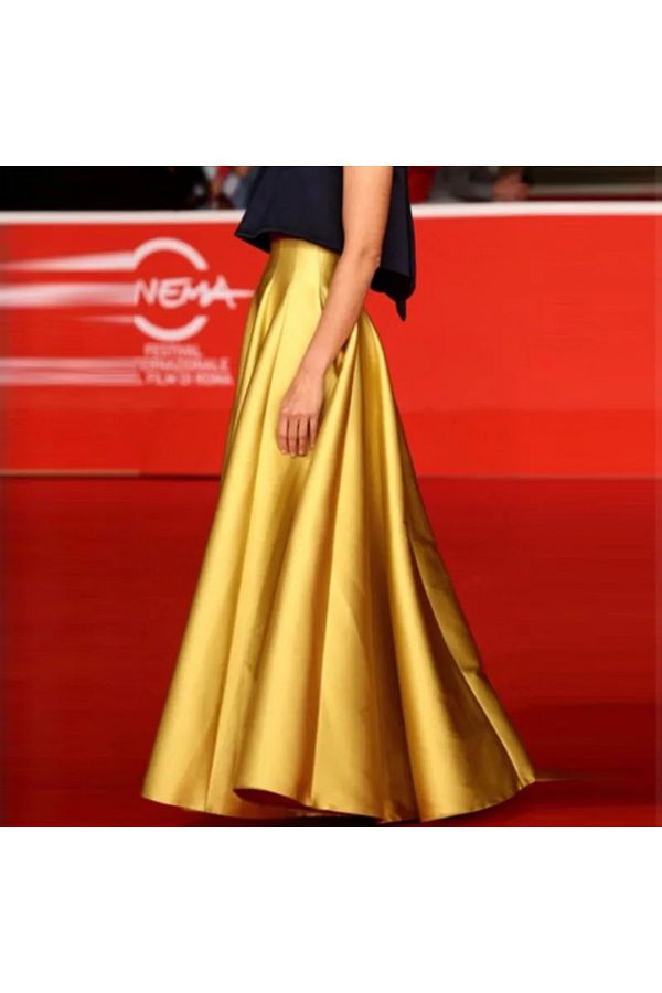 NSML FE Women s Gold Pocket High Waist Maxi Long A line Pleated Satin Skirt Trendyol