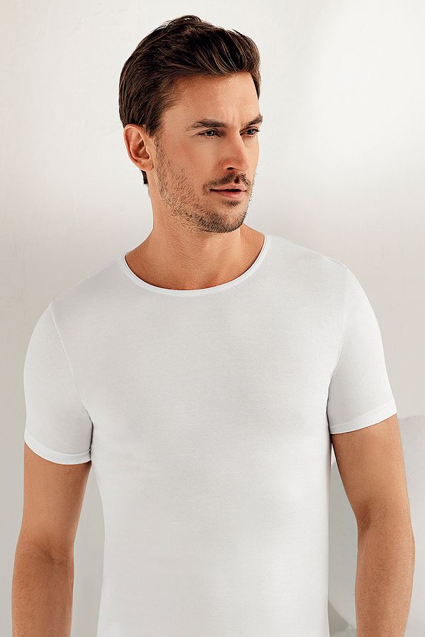 Şahinler-Men's White Short Sleeve Lycra Single Jersey Undershirt ME068 1