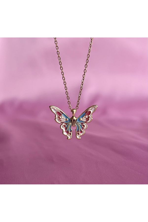 Fiamoss Women s Gold Plated Colorful Enameled Barbie Fairytopia Necklace Butterfly Necklace Trendyol