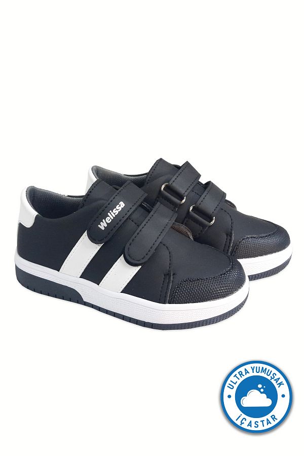 welissa-Black and White Velcro Children's Sneakers 1