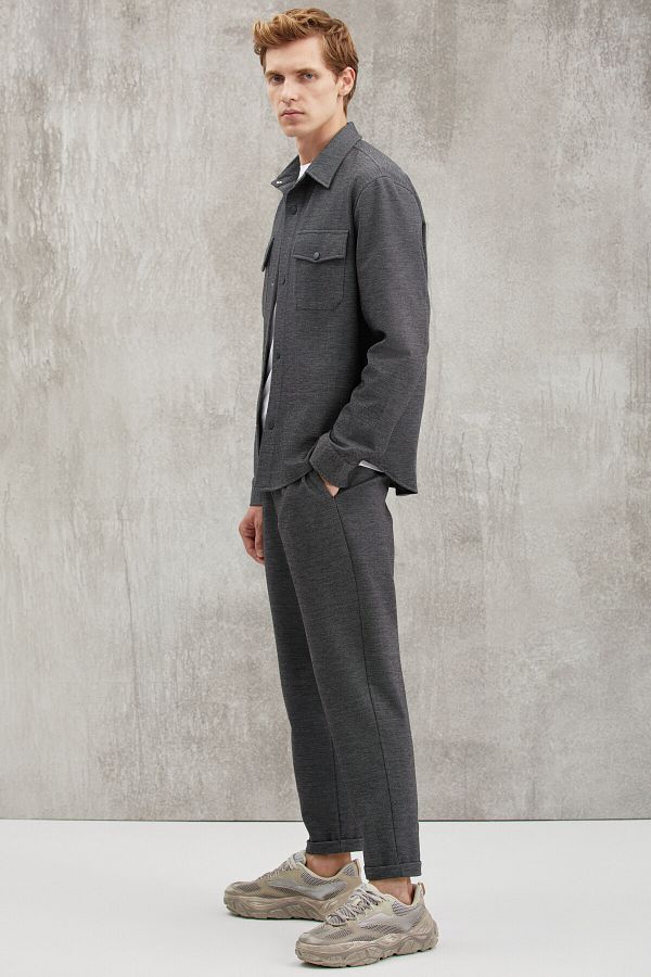 GRIMELANGE-Walsh Herren-Hose im Piqué-Look, aus Spezialstoff, flexibel, mit doppeltem Bein, schnurgebundener, elastischer Taille, Anthrazit 1