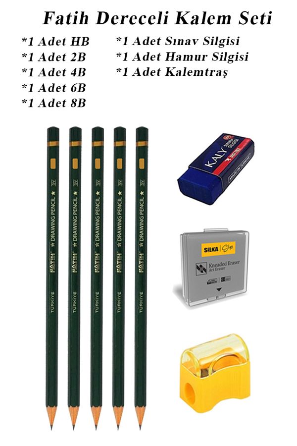 Artlantis-Art Marker Fatih Graduated Pen Set Charcoal Set HB 2B 4B 6B 8B Set of 8 Exam Eraser and Dough 1