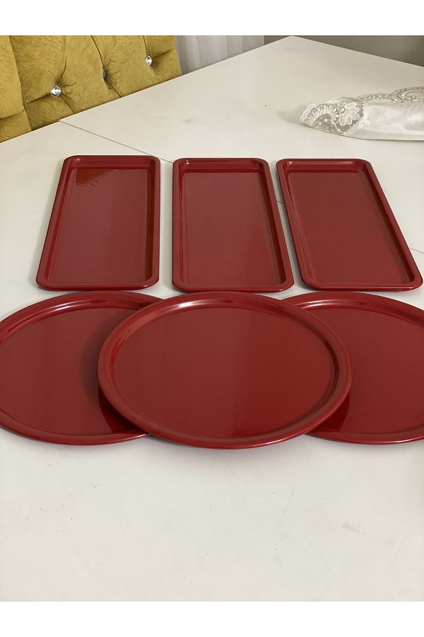 Elzem-RED COLOR 6 PACK RECTANGULAR AND ROUND SERVICE AND PRESENTATION TRAY 1