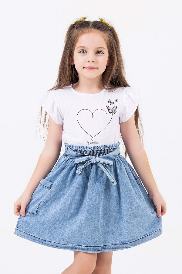 Hopi Kids 6 7 Years Old Children s Girl s Set with White Denim Skirt D Trendyol
