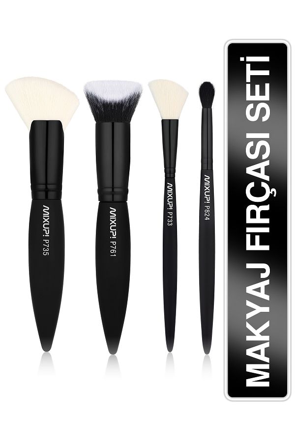 Mixup-4-Piece Makeup Brush Set - BLUSH, FOUNDATION, MIXING and ANGULAR ACCENT 1