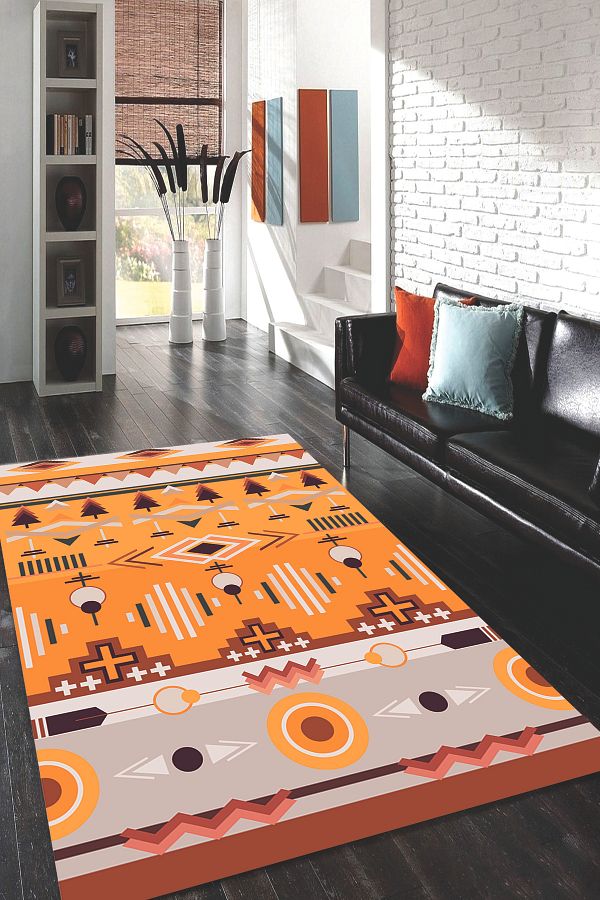 MODANOİVA-Colorful Rug Motifs Patterned Non-Slip Base Washable Carpet 1