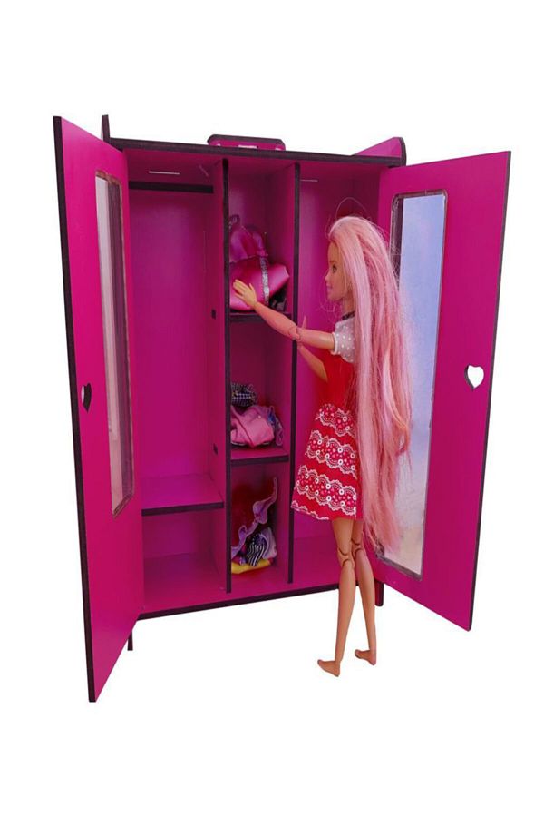 WoodyLife Pink Barbie Baby Alive Compatible Closet and Wardrobe Bedroom Toy Trendyol